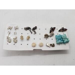Lot 10 Pairs stud Earrings Bats Flamingo Bears Owls Squirrel Pumpkin Latte